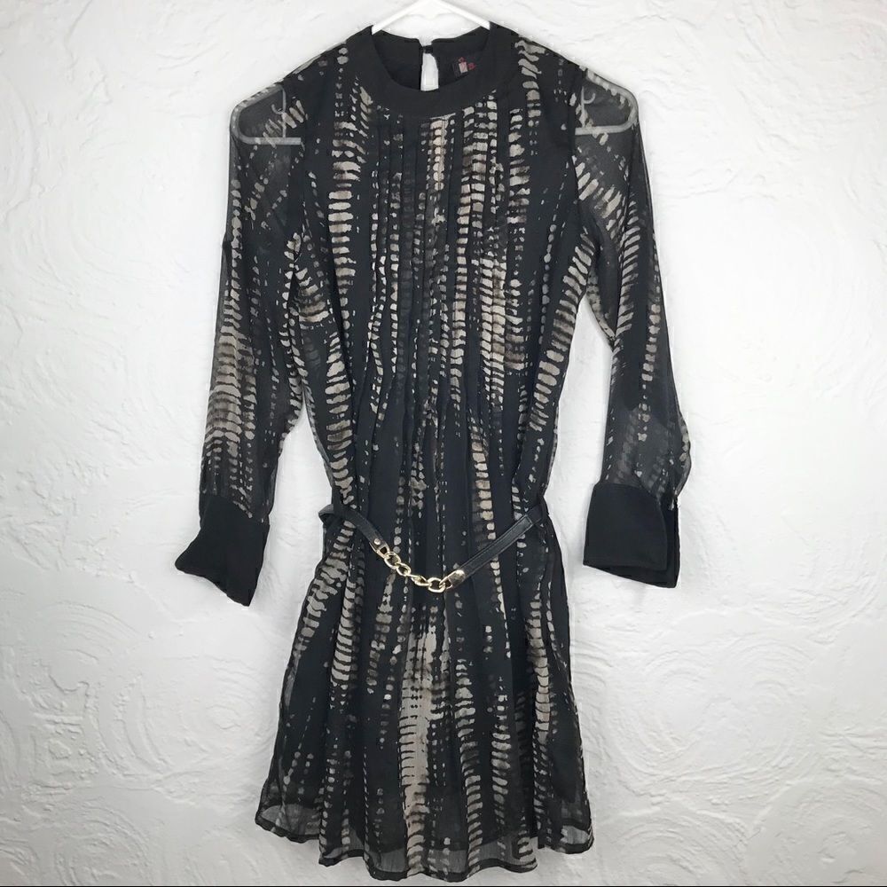 Belle Fille India print sheer pleated dress-XS
